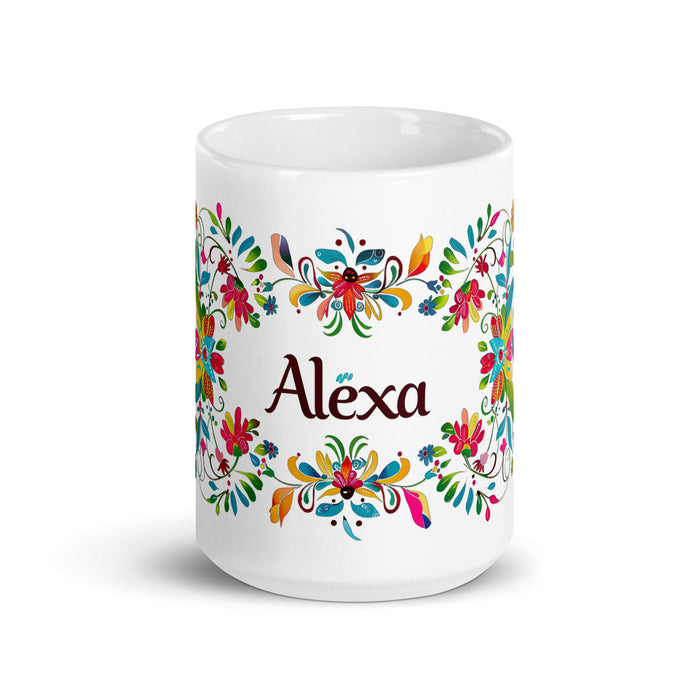 Alexa Exclusive Name Art Piece Home Office Work Coffee Mug Mexican Spanish Pride Gift Cup One - Of - A - Kind Calligraphy White Glossy Mug | A17 - Mexicada