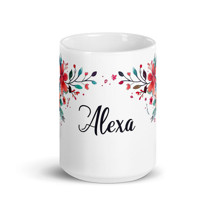 Alexa Exclusive Name Art Piece Home Office Work Coffee Mug Mexican Spanish Pride Gift Cup One - Of - A - Kind Calligraphy White Glossy Mug | A18 - Mexicada