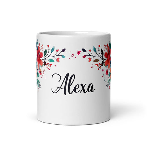 Alexa Exclusive Name Art Piece Home Office Work Coffee Mug Mexican Spanish Pride Gift Cup One - Of - A - Kind Calligraphy White Glossy Mug | A18 - Mexicada