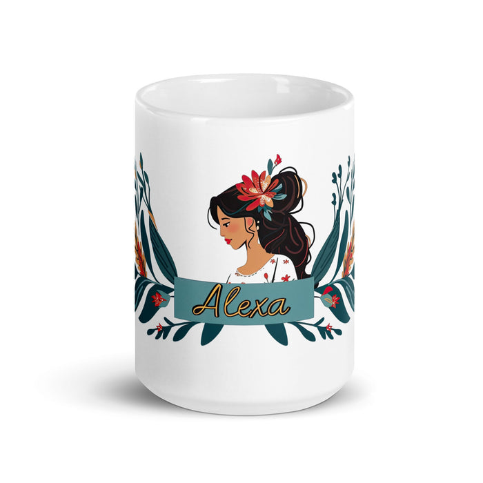 Alexa Exclusive Name Art Piece Home Office Work Coffee Mug Mexican Spanish Pride Gift Cup One - Of - A - Kind Calligraphy White Glossy Mug | A19 - Mexicada