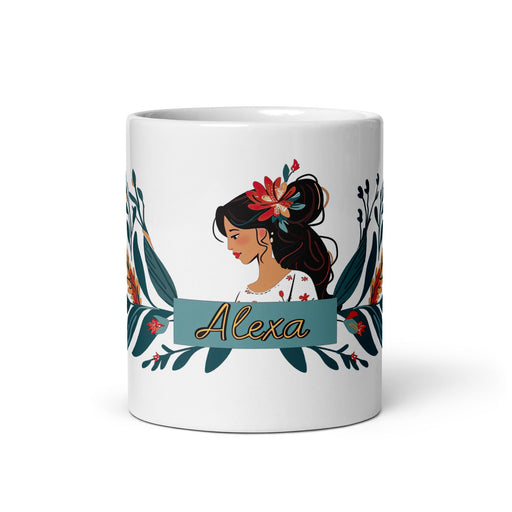 Alexa Exclusive Name Art Piece Home Office Work Coffee Mug Mexican Spanish Pride Gift Cup One - Of - A - Kind Calligraphy White Glossy Mug | A19 - Mexicada