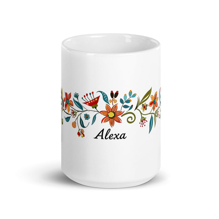 Alexa Exclusive Name Art Piece Home Office Work Coffee Mug Mexican Spanish Pride Gift Cup One - Of - A - Kind Calligraphy White Glossy Mug | A2 - Mexicada