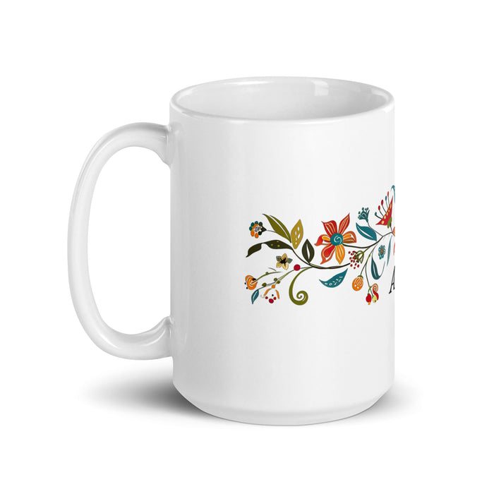 Alexa Exclusive Name Art Piece Home Office Work Coffee Mug Mexican Spanish Pride Gift Cup One - Of - A - Kind Calligraphy White Glossy Mug | A2 - Mexicada