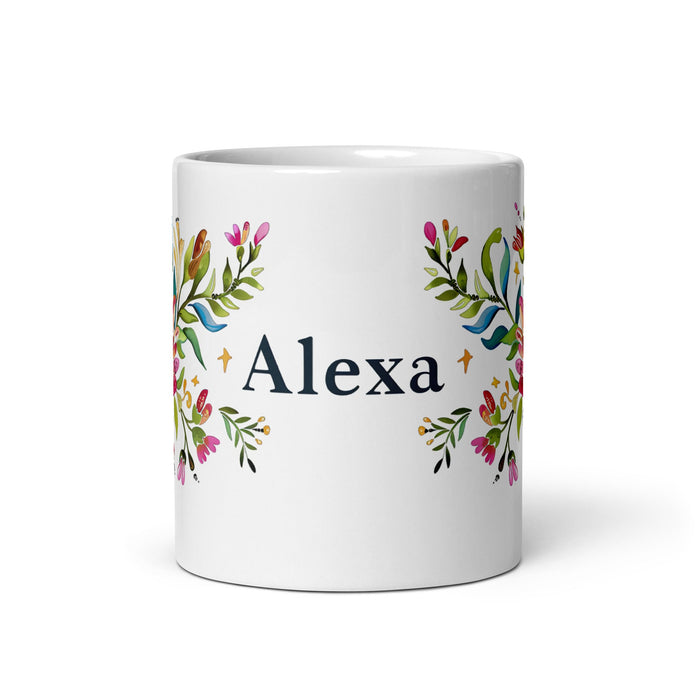 Alexa Exclusive Name Art Piece Home Office Work Coffee Mug Mexican Spanish Pride Gift Cup One - Of - A - Kind Calligraphy White Glossy Mug | A20 - Mexicada