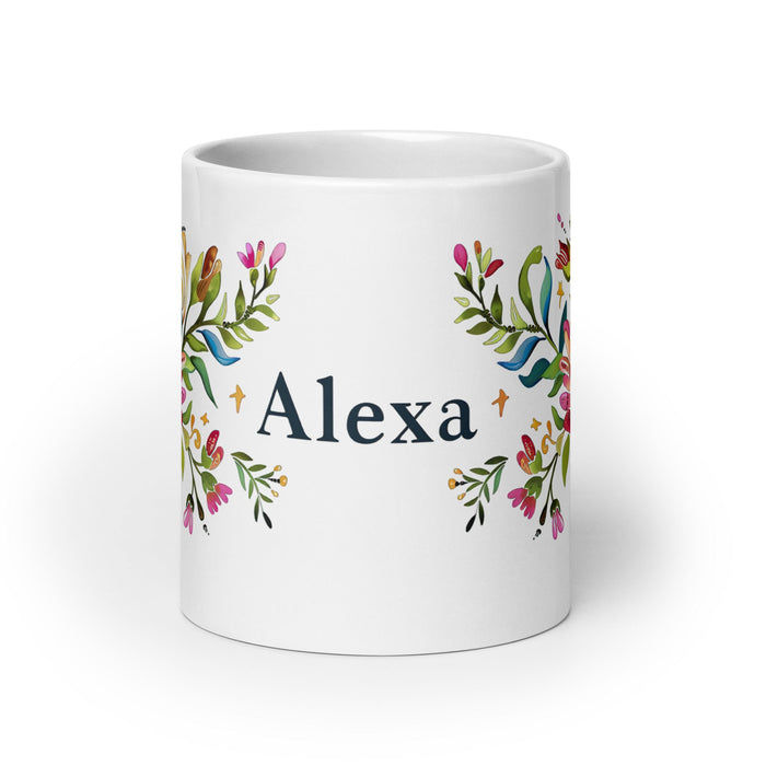 Alexa Exclusive Name Art Piece Home Office Work Coffee Mug Mexican Spanish Pride Gift Cup One - Of - A - Kind Calligraphy White Glossy Mug | A20 - Mexicada