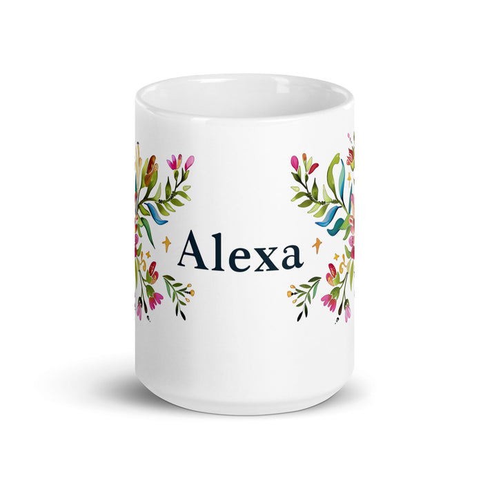 Alexa Exclusive Name Art Piece Home Office Work Coffee Mug Mexican Spanish Pride Gift Cup One - Of - A - Kind Calligraphy White Glossy Mug | A20 - Mexicada