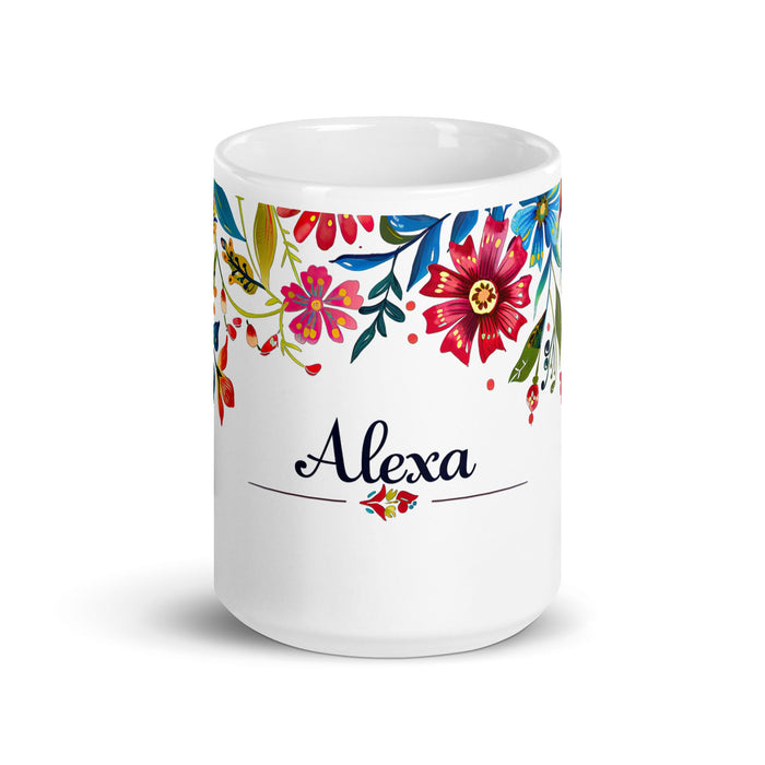 Alexa Exclusive Name Art Piece Home Office Work Coffee Mug Mexican Spanish Pride Gift Cup One - Of - A - Kind Calligraphy White Glossy Mug | A21 - Mexicada