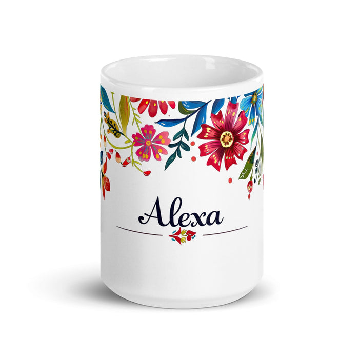 Alexa Exclusive Name Art Piece Home Office Work Coffee Mug Mexican Spanish Pride Gift Cup One-Of-A-Kind Calligraphy White Glossy Mug | A21 Mexicada