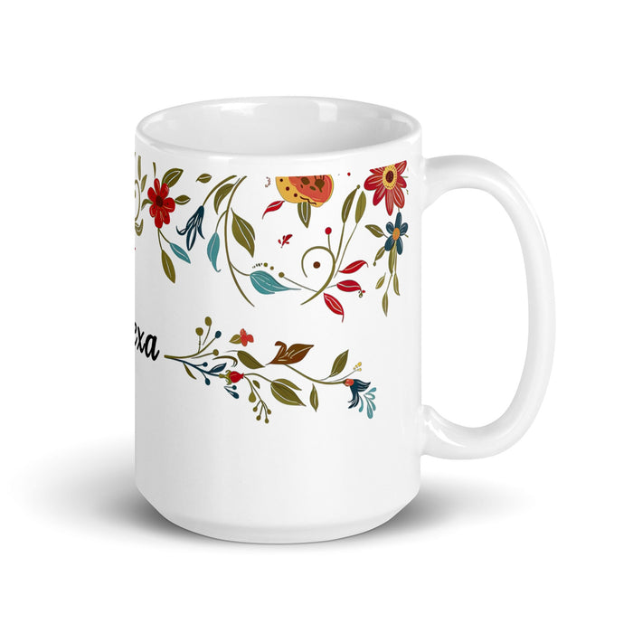 Alexa Exclusive Name Art Piece Home Office Work Coffee Mug Mexican Spanish Pride Gift Cup One - Of - A - Kind Calligraphy White Glossy Mug | A23 - Mexicada