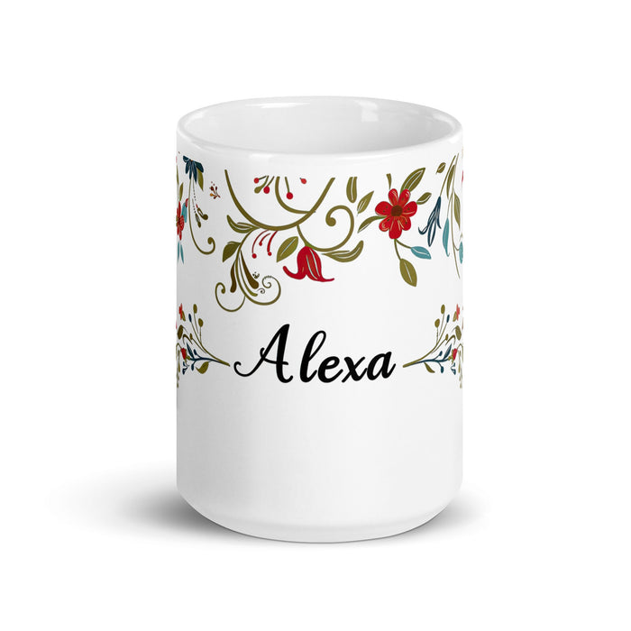 Alexa Exclusive Name Art Piece Home Office Work Coffee Mug Mexican Spanish Pride Gift Cup One - Of - A - Kind Calligraphy White Glossy Mug | A23 - Mexicada