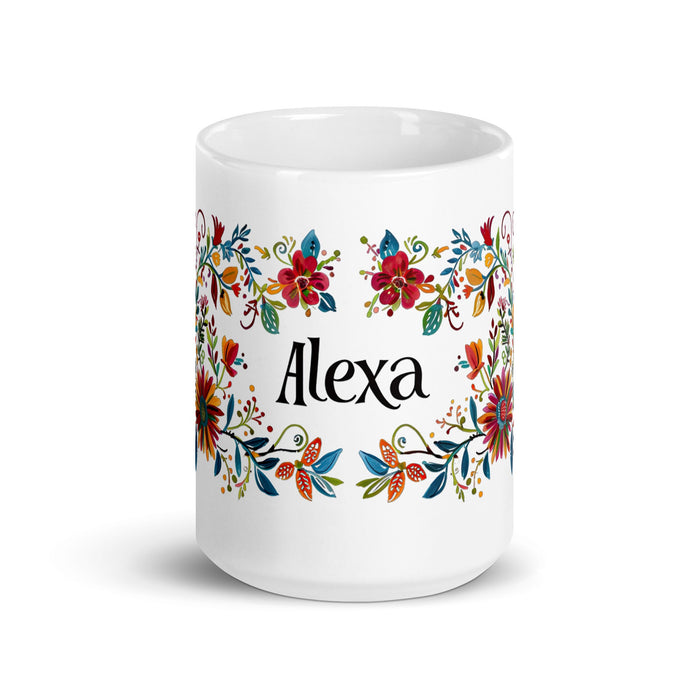 Alexa Exclusive Name Art Piece Home Office Work Coffee Mug Mexican Spanish Pride Gift Cup One - Of - A - Kind Calligraphy White Glossy Mug | A24 - Mexicada