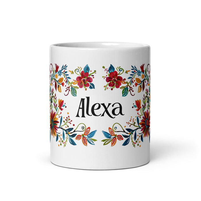 Alexa Exclusive Name Art Piece Home Office Work Coffee Mug Mexican Spanish Pride Gift Cup One - Of - A - Kind Calligraphy White Glossy Mug | A24 - Mexicada