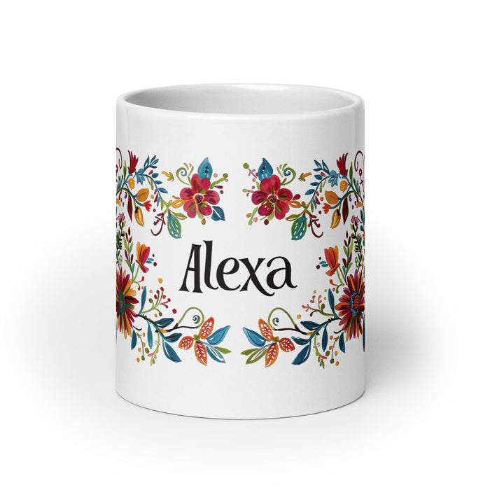 Alexa Exclusive Name Art Piece Home Office Work Coffee Mug Mexican Spanish Pride Gift Cup One-Of-A-Kind Calligraphy White Glossy Mug | A24 Mexicada