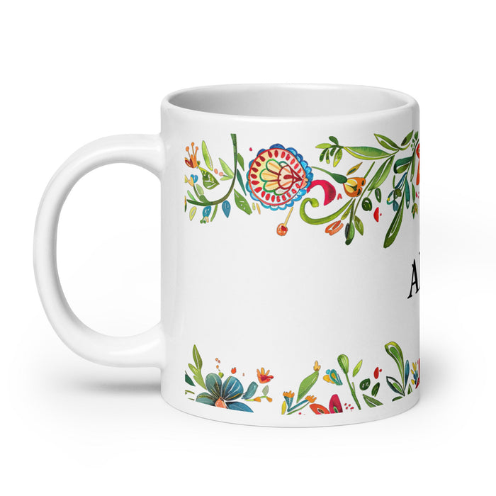 Alexa Exclusive Name Art Piece Home Office Work Coffee Mug Mexican Spanish Pride Gift Cup One - Of - A - Kind Calligraphy White Glossy Mug | A25 - Mexicada