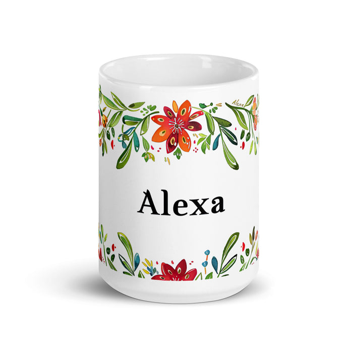 Alexa Exclusive Name Art Piece Home Office Work Coffee Mug Mexican Spanish Pride Gift Cup One - Of - A - Kind Calligraphy White Glossy Mug | A25 - Mexicada