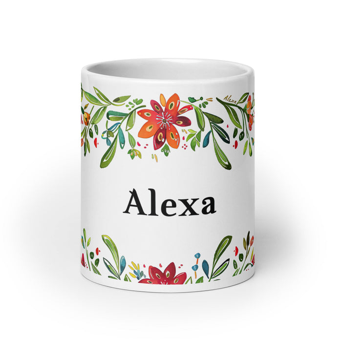 Alexa Exclusive Name Art Piece Home Office Work Coffee Mug Mexican Spanish Pride Gift Cup One - Of - A - Kind Calligraphy White Glossy Mug | A25 - Mexicada