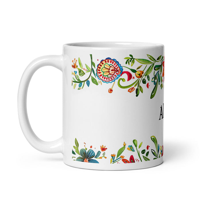 Alexa Exclusive Name Art Piece Home Office Work Coffee Mug Mexican Spanish Pride Gift Cup One - Of - A - Kind Calligraphy White Glossy Mug | A25 - Mexicada