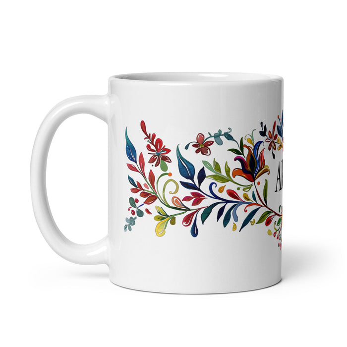 Alexa Exclusive Name Art Piece Home Office Work Coffee Mug Mexican Spanish Pride Gift Cup One - Of - A - Kind Calligraphy White Glossy Mug | A26 - Mexicada