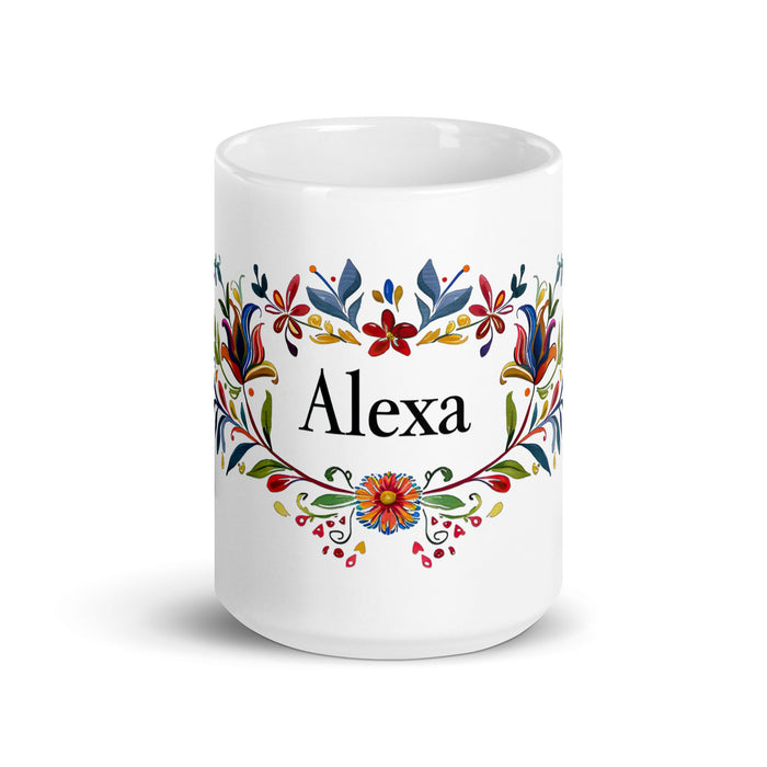 Alexa Exclusive Name Art Piece Home Office Work Coffee Mug Mexican Spanish Pride Gift Cup One - Of - A - Kind Calligraphy White Glossy Mug | A26 - Mexicada