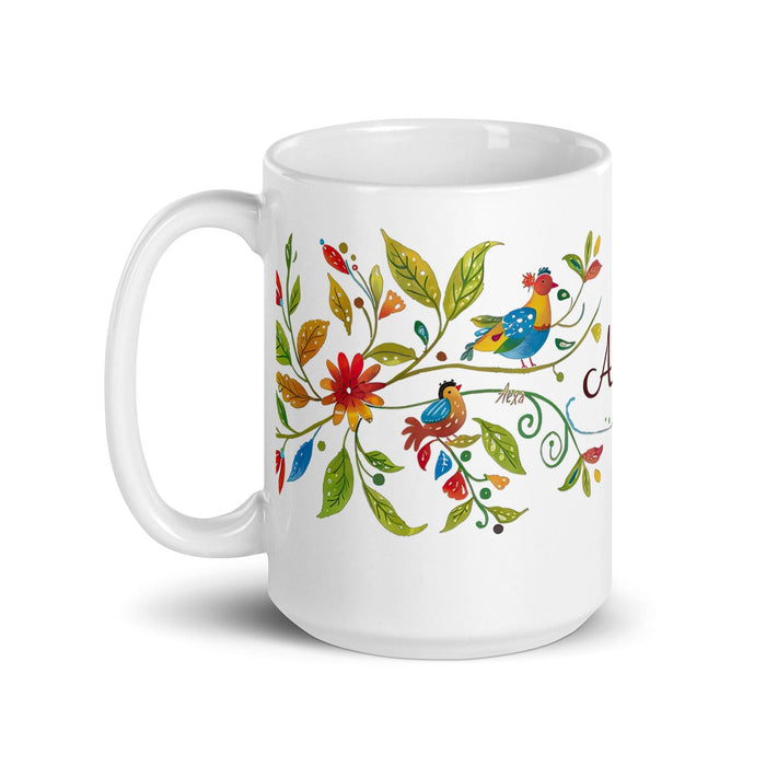 Alexa Exclusive Name Art Piece Home Office Work Coffee Mug Mexican Spanish Pride Gift Cup One-Of-A-Kind Calligraphy White Glossy Mug | A27 Mexicada