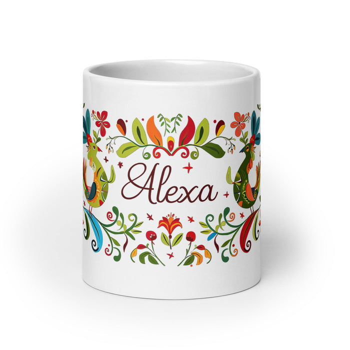 Alexa Exclusive Name Art Piece Home Office Work Coffee Mug Mexican Spanish Pride Gift Cup One - Of - A - Kind Calligraphy White Glossy Mug | A28 - Mexicada