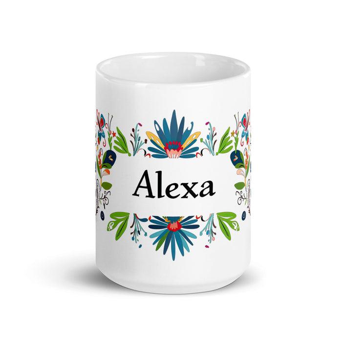 Alexa Exclusive Name Art Piece Home Office Work Coffee Mug Mexican Spanish Pride Gift Cup One - Of - A - Kind Calligraphy White Glossy Mug | A29 - Mexicada