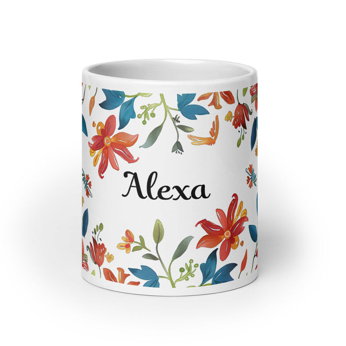 Alexa Exclusive Name Art Piece Home Office Work Coffee Mug Mexican Spanish Pride Gift Cup One - Of - A - Kind Calligraphy White Glossy Mug | A30 - Mexicada