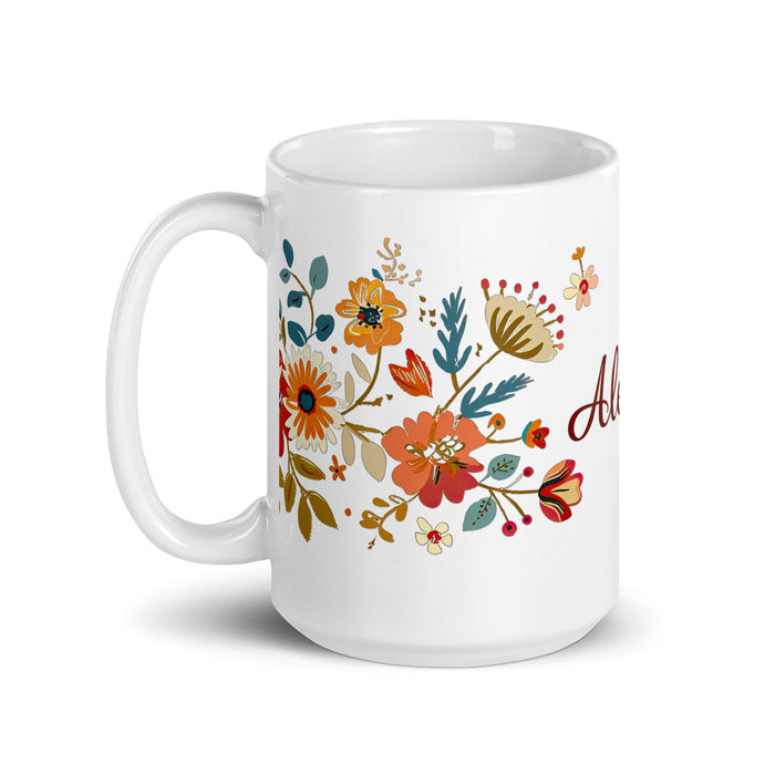 Alexa Exclusive Name Art Piece Home Office Work Coffee Mug Mexican Spanish Pride Gift Cup One - Of - A - Kind Calligraphy White Glossy Mug | A4 - Mexicada