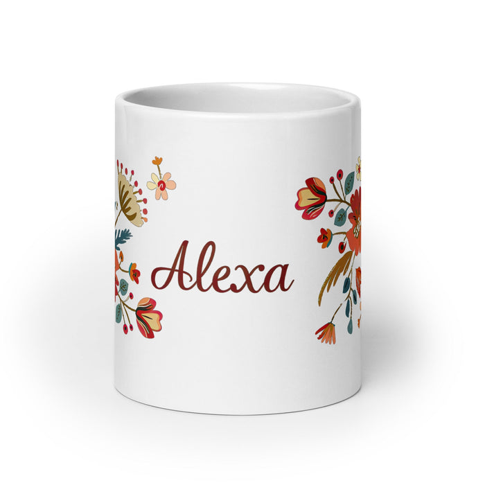 Alexa Exclusive Name Art Piece Home Office Work Coffee Mug Mexican Spanish Pride Gift Cup One - Of - A - Kind Calligraphy White Glossy Mug | A4 - Mexicada