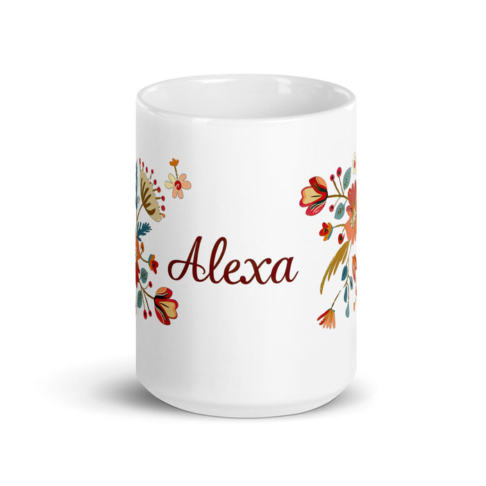 Alexa Exclusive Name Art Piece Home Office Work Coffee Mug Mexican Spanish Pride Gift Cup One - Of - A - Kind Calligraphy White Glossy Mug | A4 - Mexicada