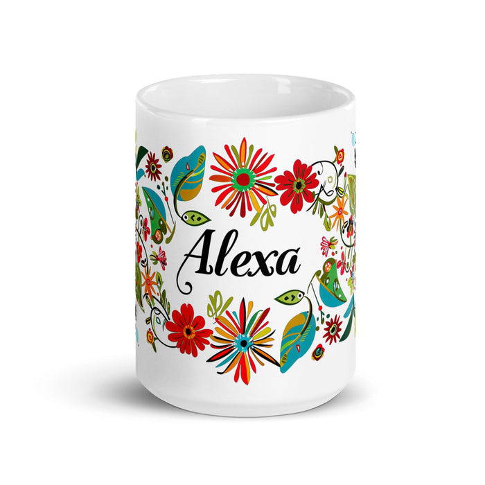 Alexa Exclusive Name Art Piece Home Office Work Coffee Mug Mexican Spanish Pride Gift Cup One - Of - A - Kind Calligraphy White Glossy Mug | A6 - Mexicada