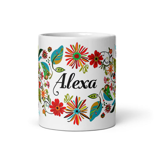 Alexa Exclusive Name Art Piece Home Office Work Coffee Mug Mexican Spanish Pride Gift Cup One - Of - A - Kind Calligraphy White Glossy Mug | A6 - Mexicada