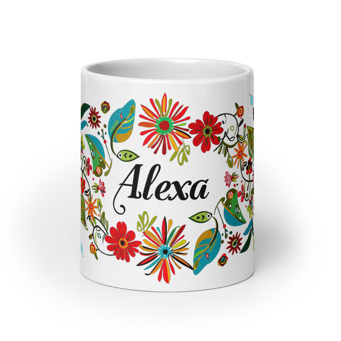 Alexa Exclusive Name Art Piece Home Office Work Coffee Mug Mexican Spanish Pride Gift Cup One - Of - A - Kind Calligraphy White Glossy Mug | A6 - Mexicada