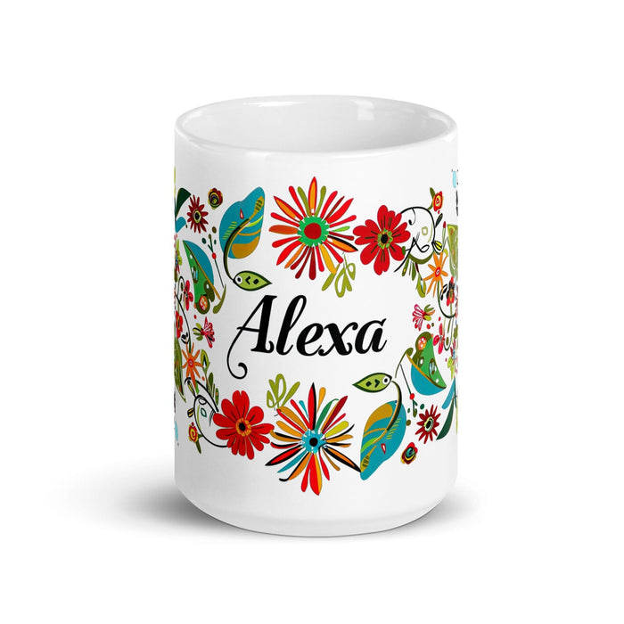 Alexa Exclusive Name Art Piece Home Office Work Coffee Mug Mexican Spanish Pride Gift Cup One-Of-A-Kind Calligraphy White Glossy Mug | A6 Mexicada