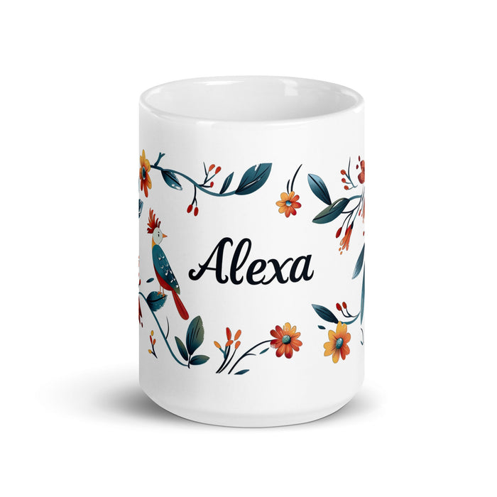 Alexa Exclusive Name Art Piece Home Office Work Coffee Mug Mexican Spanish Pride Gift Cup One - Of - A - Kind Calligraphy White Glossy Mug | A7 - Mexicada