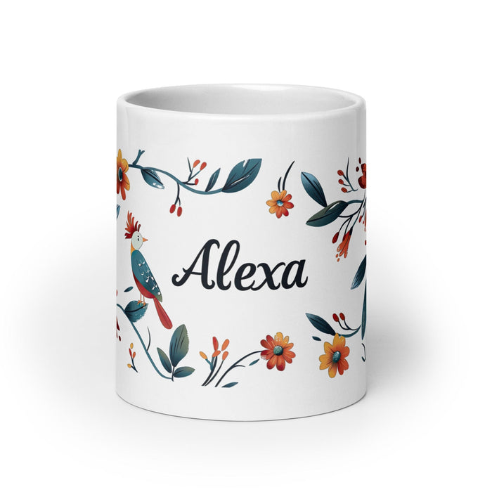 Alexa Exclusive Name Art Piece Home Office Work Coffee Mug Mexican Spanish Pride Gift Cup One-Of-A-Kind Calligraphy White Glossy Mug | A7 Mexicada