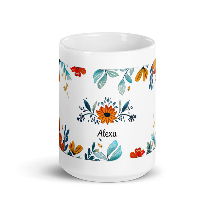 Alexa Exclusive Name Art Piece Home Office Work Coffee Mug Mexican Spanish Pride Gift Cup One - Of - A - Kind Calligraphy White Glossy Mug | A9 - Mexicada