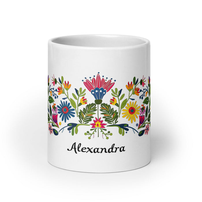 Alexandra Exclusive Name Art Piece Home Office Work Coffee Mug Mexican Spanish Pride Gift Cup One - Of - A - Kind Calligraphy White Glossy Mug | A1 - Mexicada