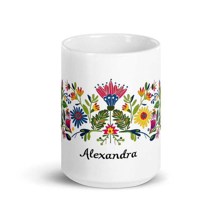 Alexandra Exclusive Name Art Piece Home Office Work Coffee Mug Mexican Spanish Pride Gift Cup One - Of - A - Kind Calligraphy White Glossy Mug | A1 - Mexicada