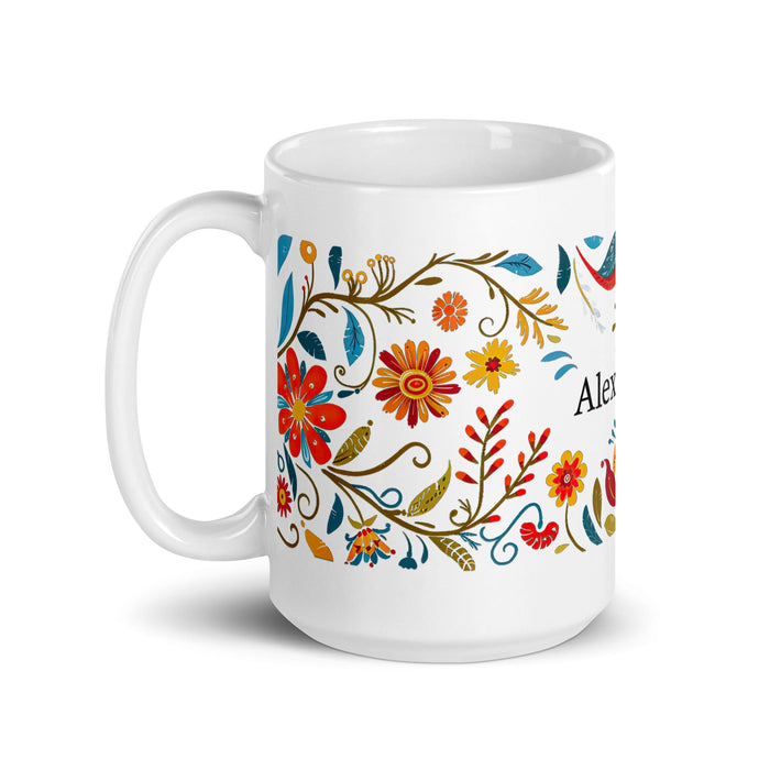 Alexandra Exclusive Name Art Piece Home Office Work Coffee Mug Mexican Spanish Pride Gift Cup One - Of - A - Kind Calligraphy White Glossy Mug | A10 - Mexicada