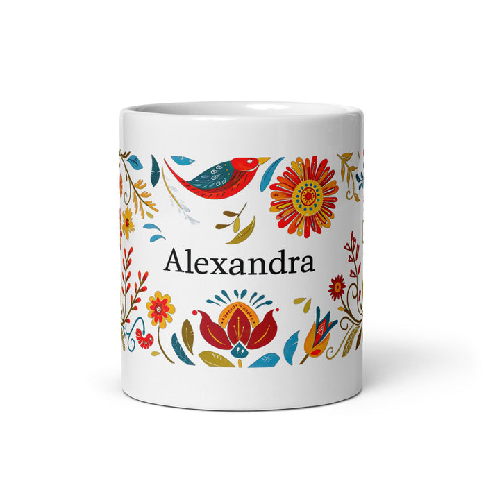 Alexandra Exclusive Name Art Piece Home Office Work Coffee Mug Mexican Spanish Pride Gift Cup One - Of - A - Kind Calligraphy White Glossy Mug | A10 - Mexicada