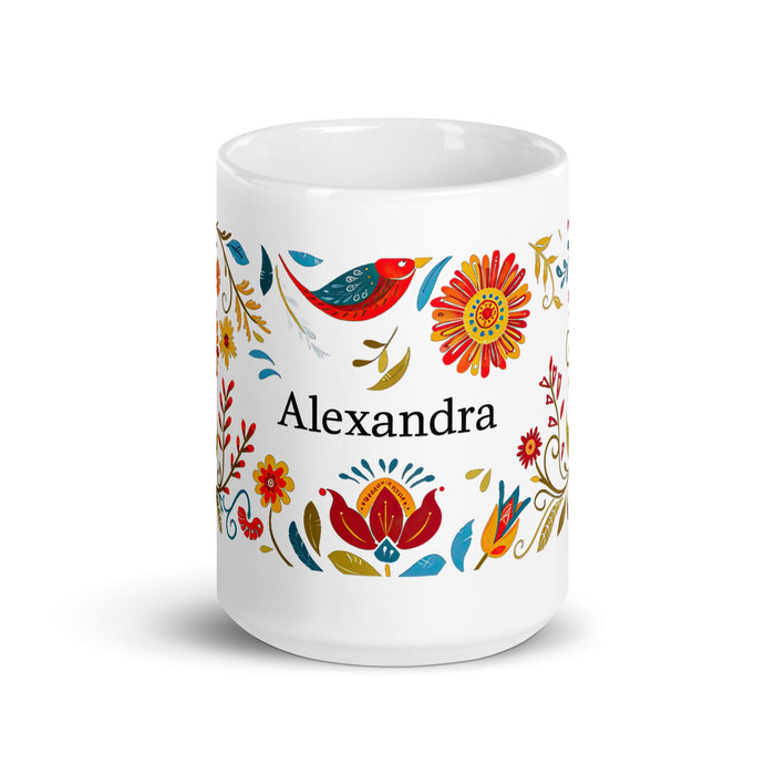 Alexandra Exclusive Name Art Piece Home Office Work Coffee Mug Mexican Spanish Pride Gift Cup One - Of - A - Kind Calligraphy White Glossy Mug | A10 - Mexicada