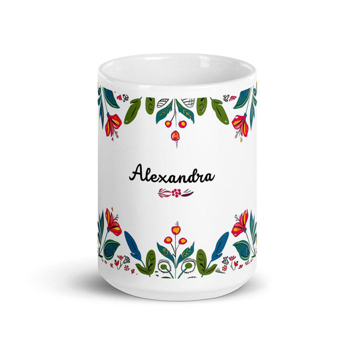 Alexandra Exclusive Name Art Piece Home Office Work Coffee Mug Mexican Spanish Pride Gift Cup One - Of - A - Kind Calligraphy White Glossy Mug | A11 - Mexicada