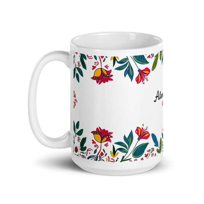 Alexandra Exclusive Name Art Piece Home Office Work Coffee Mug Mexican Spanish Pride Gift Cup One - Of - A - Kind Calligraphy White Glossy Mug | A11 - Mexicada