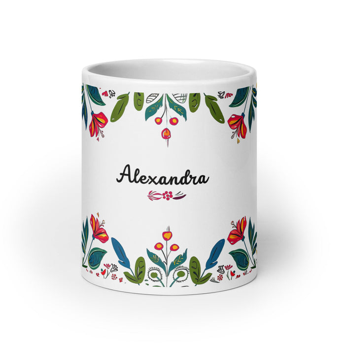 Alexandra Exclusive Name Art Piece Home Office Work Coffee Mug Mexican Spanish Pride Gift Cup One - Of - A - Kind Calligraphy White Glossy Mug | A11 - Mexicada