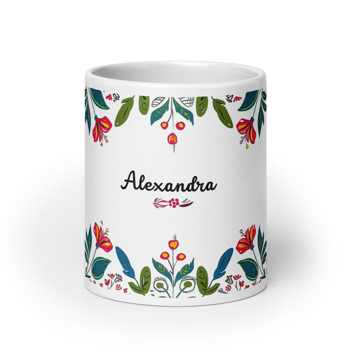 Alexandra Exclusive Name Art Piece Home Office Work Coffee Mug Mexican Spanish Pride Gift Cup One-Of-A-Kind Calligraphy White Glossy Mug | A11 Mexicada