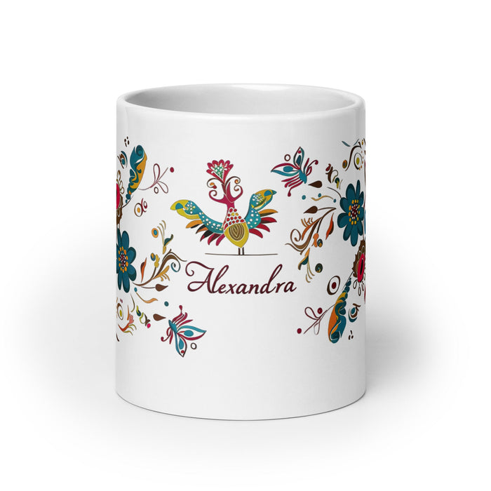 Alexandra Exclusive Name Art Piece Home Office Work Coffee Mug Mexican Spanish Pride Gift Cup One - Of - A - Kind Calligraphy White Glossy Mug | A12 - Mexicada