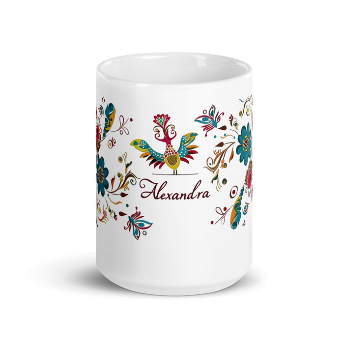 Alexandra Exclusive Name Art Piece Home Office Work Coffee Mug Mexican Spanish Pride Gift Cup One - Of - A - Kind Calligraphy White Glossy Mug | A12 - Mexicada