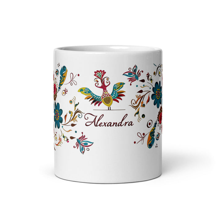 Alexandra Exclusive Name Art Piece Home Office Work Coffee Mug Mexican Spanish Pride Gift Cup One - Of - A - Kind Calligraphy White Glossy Mug | A12 - Mexicada