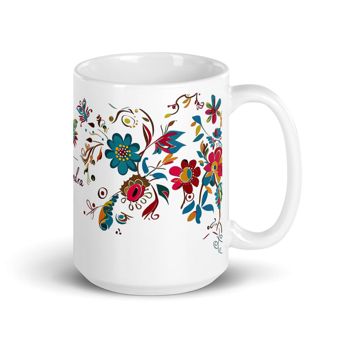 Alexandra Exclusive Name Art Piece Home Office Work Coffee Mug Mexican Spanish Pride Gift Cup One - Of - A - Kind Calligraphy White Glossy Mug | A12 - Mexicada